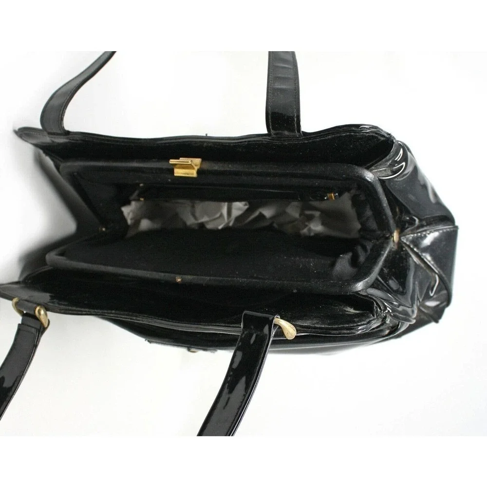 Vintage Almondo Originals Black Patent Leather Style Purse Handbag - Hey Viv